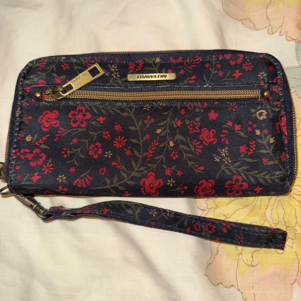 Travelon Floral Clutch - Navy and Pink